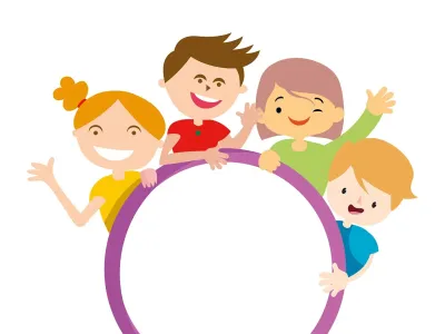 tecknade barn bakom en ring
